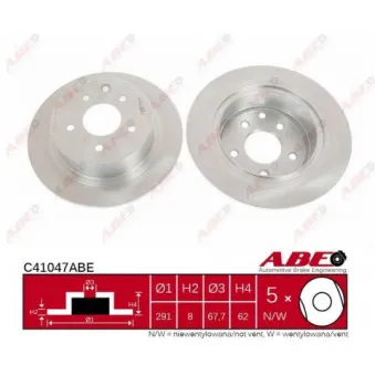 Jeu de 2 disques de frein arrière ABE C41047ABE