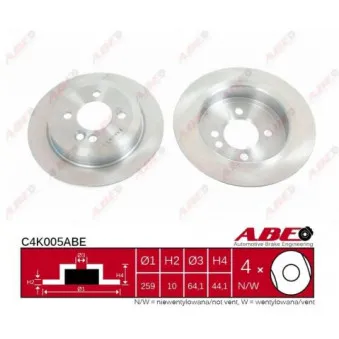 Jeu de 2 disques de frein arrière ABE C4K005ABE