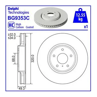 Jeu de 2 disques de frein avant DELPHI BG9353C