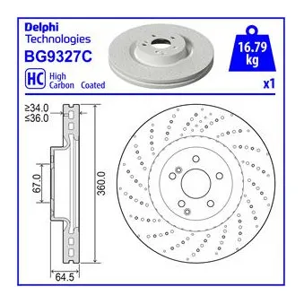 Jeu de 2 disques de frein avant DELPHI BG9327C
