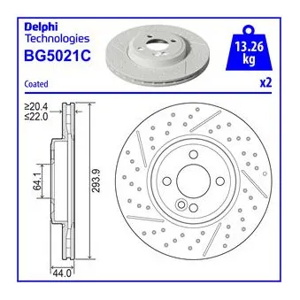 Jeu de 2 disques de frein avant DELPHI