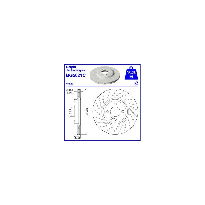 Jeu de 2 disques de frein avant DELPHI BG5021C