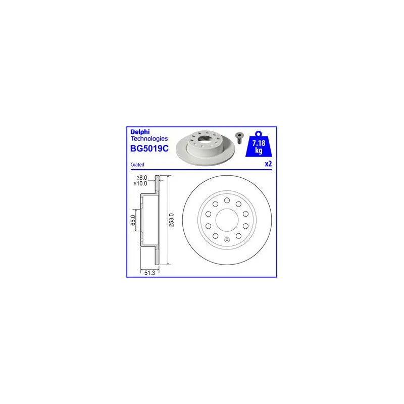 Jeu de 2 disques de frein arrière DELPHI BG5019C