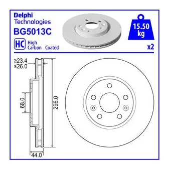 Jeu de 2 disques de frein avant DELPHI BG5013C