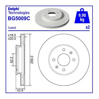 Jeu de 2 disques de frein avant DELPHI BG5009C