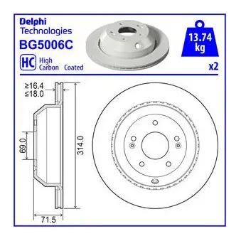 Jeu de 2 disques de frein arrière DELPHI