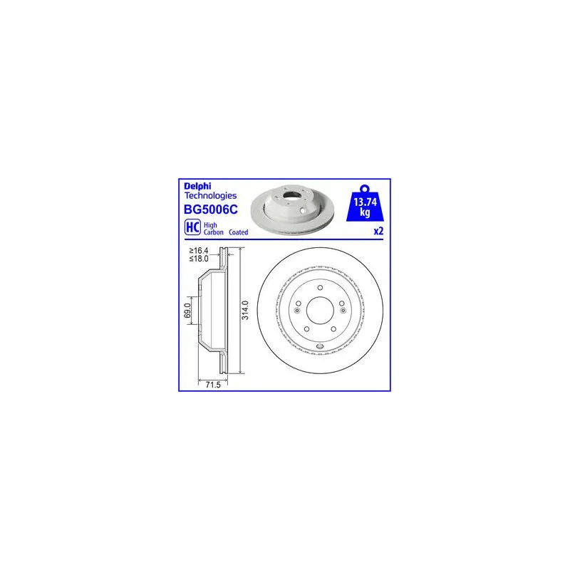 Jeu de 2 disques de frein arrière DELPHI BG5006C
