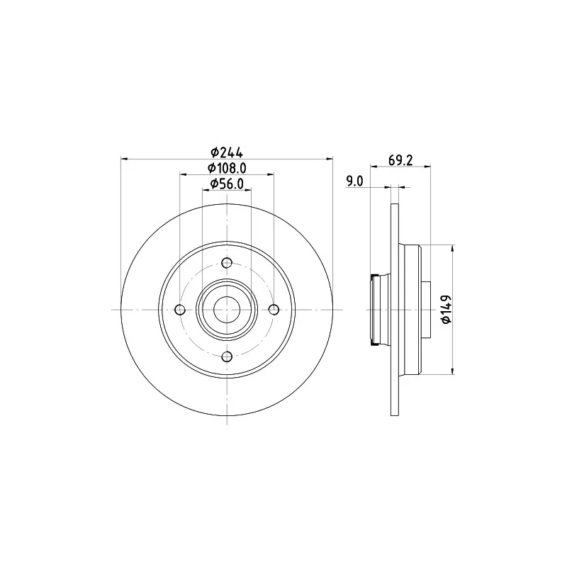 Jeu de 2 disques de frein arrière HELLA 8DD 355 132-161