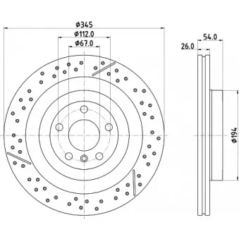 Jeu de 2 disques de frein arrière HELLA 8DD 355 132-461