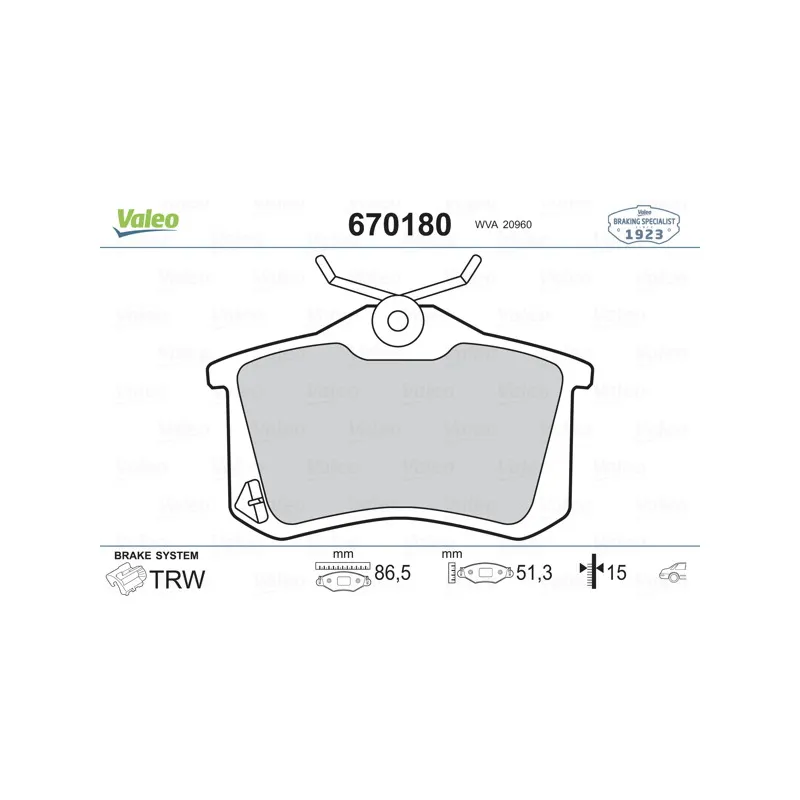 Jeu de 4 plaquettes de frein arrière VALEO 670180