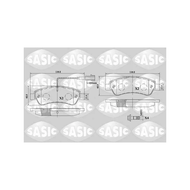 Jeu de 4 plaquettes de frein arrière SASIC 6210074