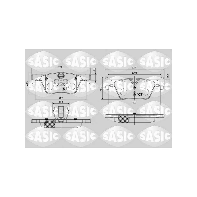 Jeu de 4 plaquettes de frein arrière SASIC 6216161