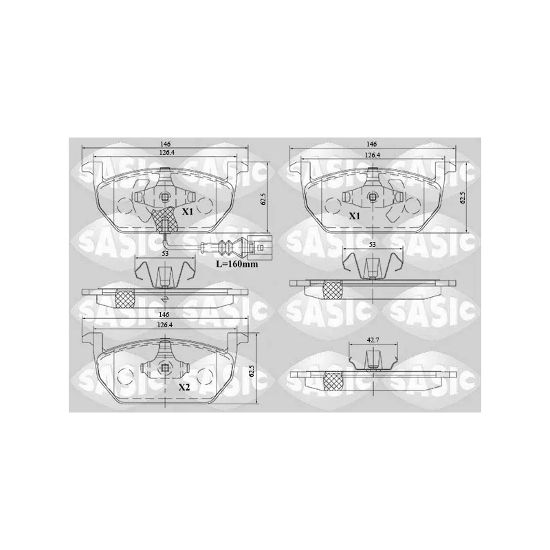 Jeu de 4 plaquettes de frein avant SASIC 6216164