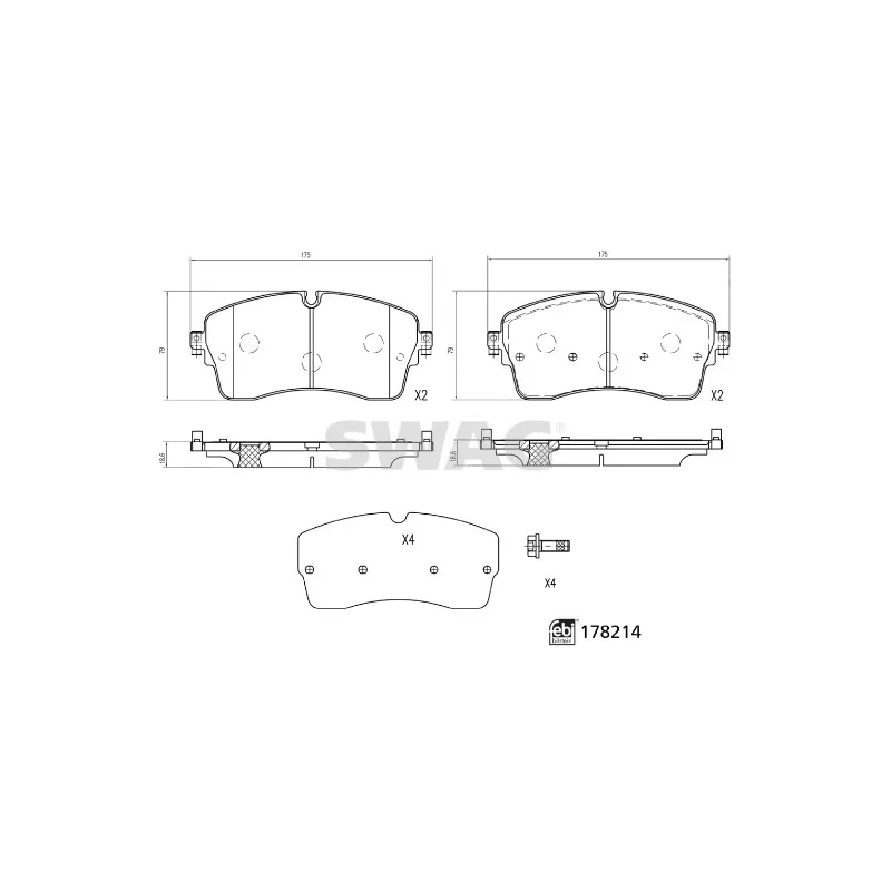 Jeu de 4 plaquettes de frein avant SWAG 33 10 4431