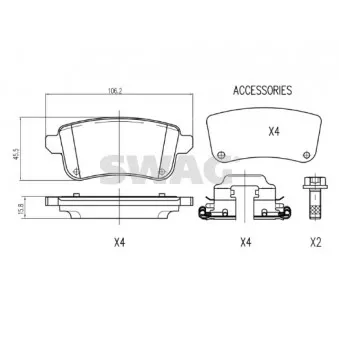 Jeu de 4 plaquettes de frein arrière SWAG