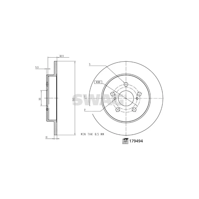 Jeu de 2 disques de frein arrière SWAG 33 10 4930