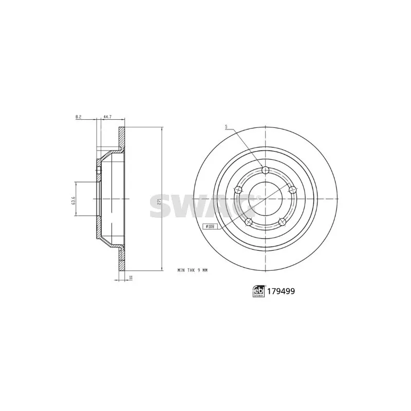 Jeu de 2 disques de frein arrière SWAG 33 10 4934