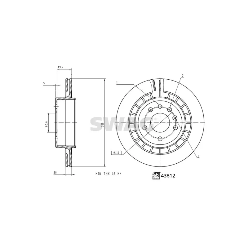 Jeu de 2 disques de frein arrière SWAG 57 94 3812