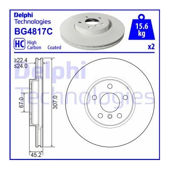 Jeu de 2 disques de frein avant DELPHI BG4817C