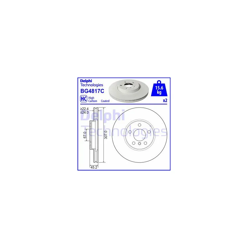 Jeu de 2 disques de frein avant DELPHI BG4817C