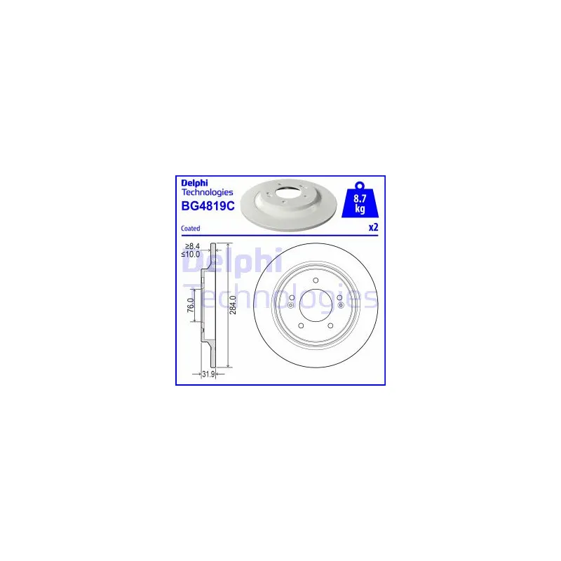 Jeu de 2 disques de frein arrière DELPHI BG4819C