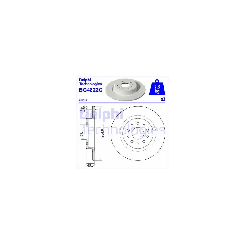 Jeu de 2 disques de frein arrière DELPHI BG4822C