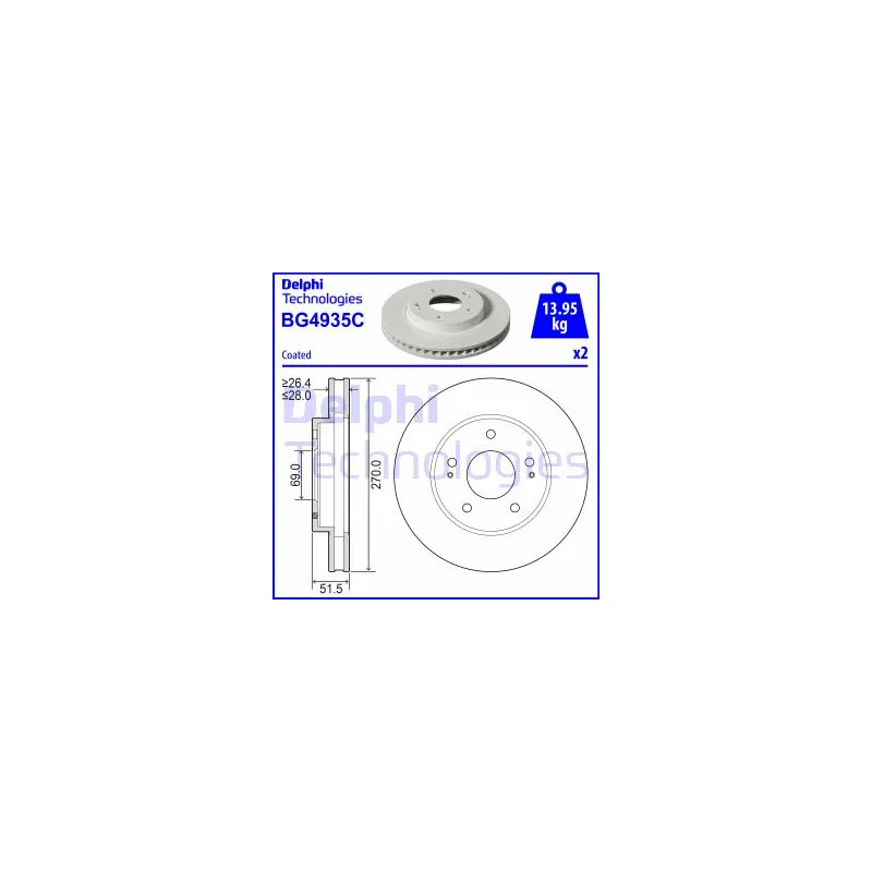 Jeu de 2 disques de frein avant DELPHI BG4935C