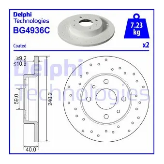 Jeu de 2 disques de frein arrière DELPHI BG4936C