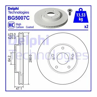 Jeu de 2 disques de frein avant DELPHI BG5007C