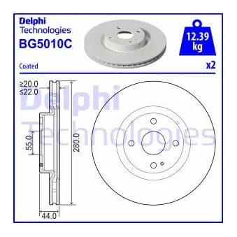 Jeu de 2 disques de frein avant DELPHI