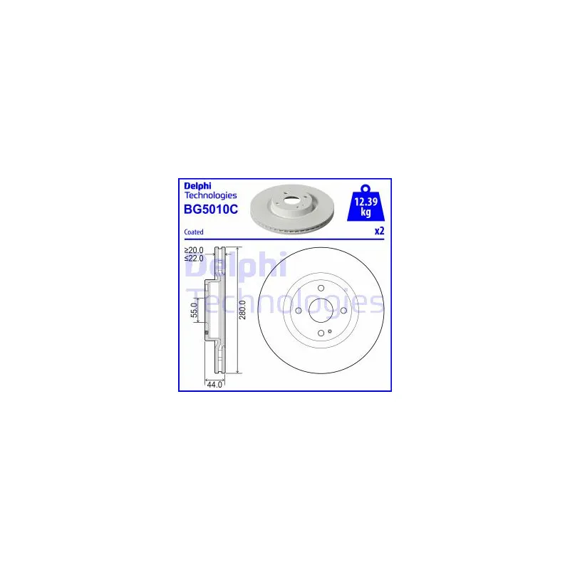 Jeu de 2 disques de frein avant DELPHI BG5010C