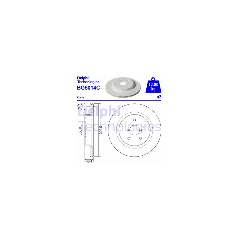 Jeu de 2 disques de frein arrière DELPHI BG5014C