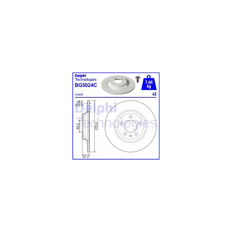 Jeu de 2 disques de frein arrière DELPHI BG5024C