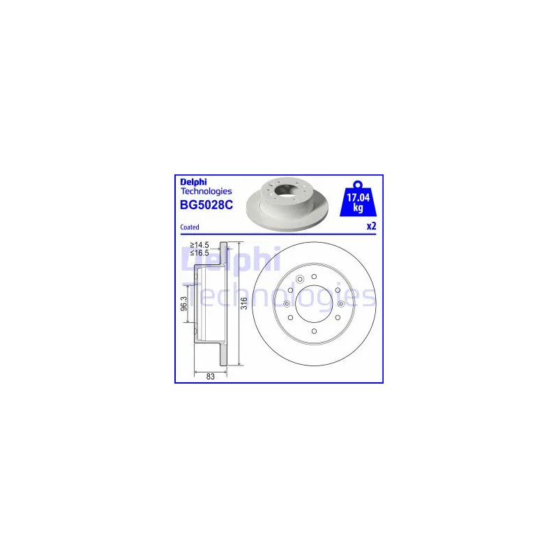 Jeu de 2 disques de frein arrière DELPHI BG5028C