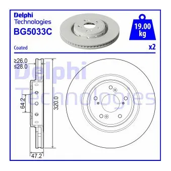 Jeu de 2 disques de frein avant DELPHI BG5033C