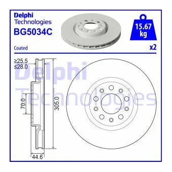Jeu de 2 disques de frein avant DELPHI BG5034C
