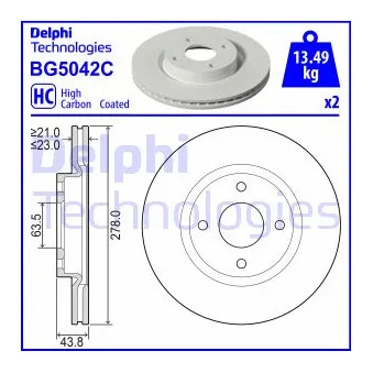 Jeu de 2 disques de frein avant DELPHI BG5042C
