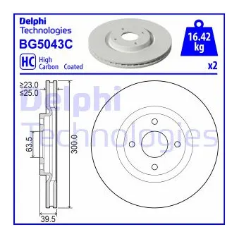 Jeu de 2 disques de frein avant DELPHI BG5043C