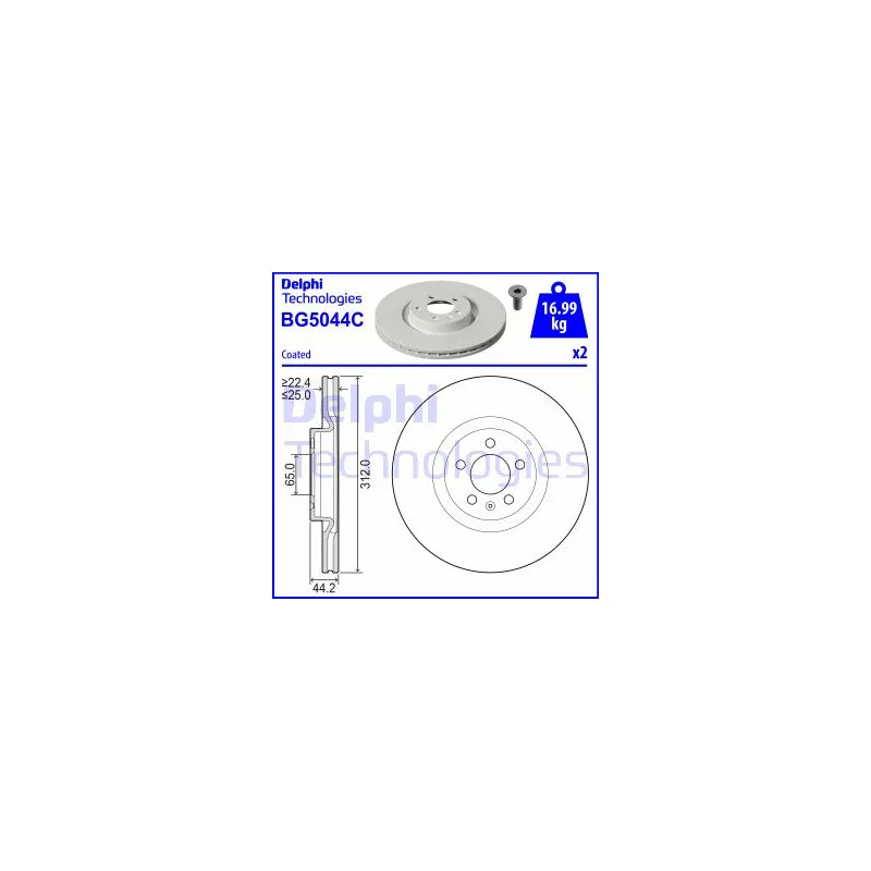 Jeu de 2 disques de frein avant DELPHI BG5044C