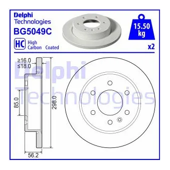 Jeu de 2 disques de frein arrière DELPHI BG5049C