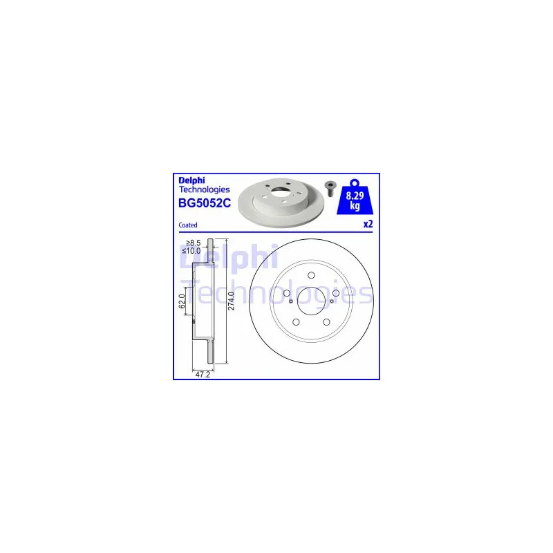 Jeu de 2 disques de frein arrière DELPHI BG5052C