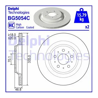 Jeu de 2 disques de frein arrière DELPHI BG5054C