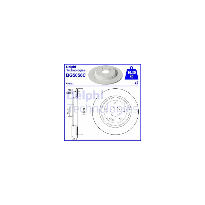 Jeu de 2 disques de frein arrière DELPHI BG5056C