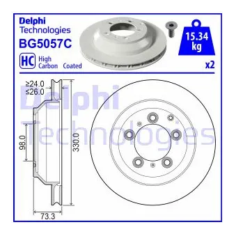 Jeu de 2 disques de frein arrière DELPHI BG5057C