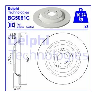 Jeu de 2 disques de frein arrière DELPHI