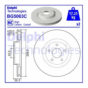 Jeu de 2 disques de frein avant DELPHI BG5063C