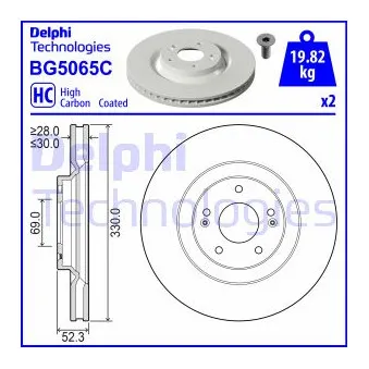 Jeu de 2 disques de frein avant DELPHI BG5065C