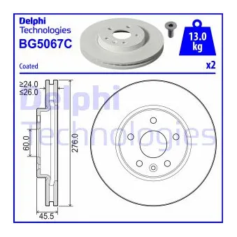 Jeu de 2 disques de frein avant DELPHI BG5067C