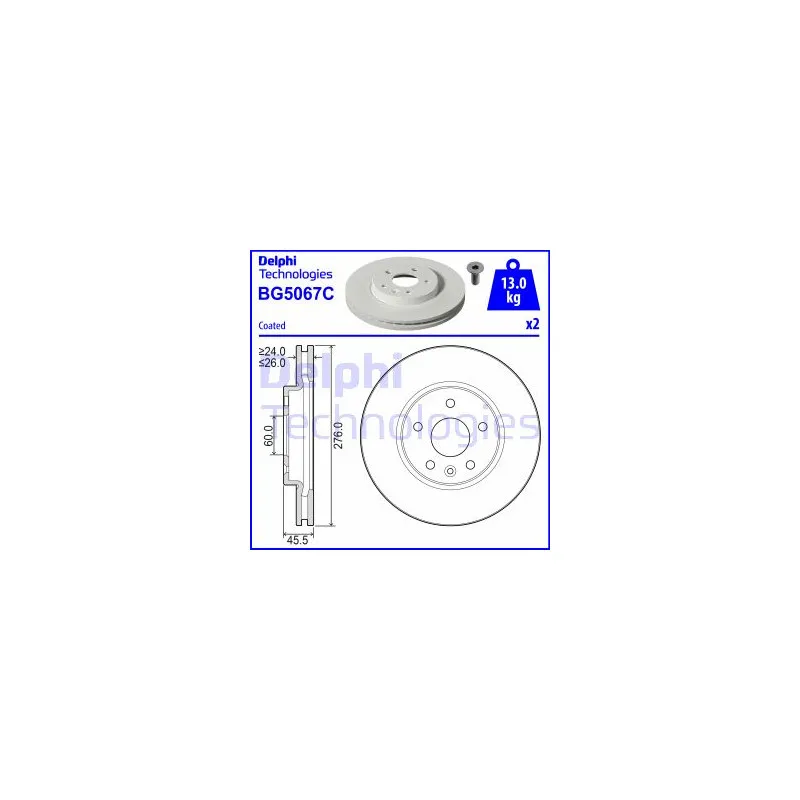 Jeu de 2 disques de frein avant DELPHI BG5067C