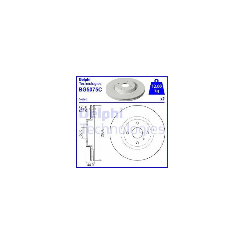 Jeu de 2 disques de frein avant DELPHI BG5075C